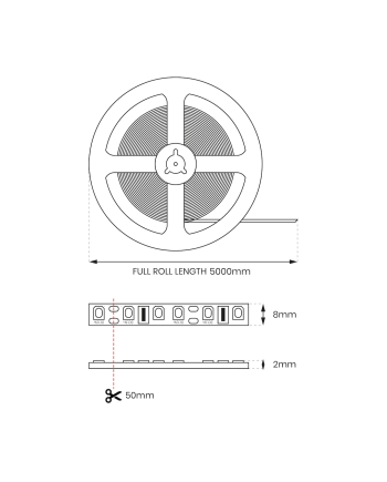 Taśma COB 8W/800lm/320/m 3000K IP20 12V 5m